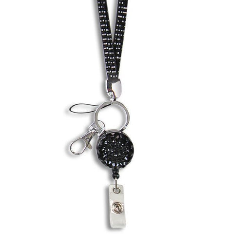 Rhinestone Retractable Breakaway Lanyard - Black