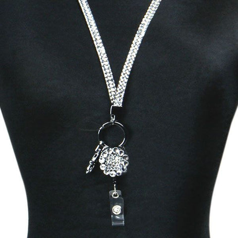 Rhinestone Retractable Breakaway Lanyard - Clear