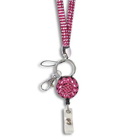 Rhinestone Retractable Breakaway Lanyard - Pink