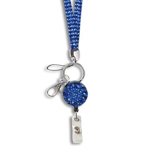 Rhinestone Retractable Breakaway Lanyard - Blue