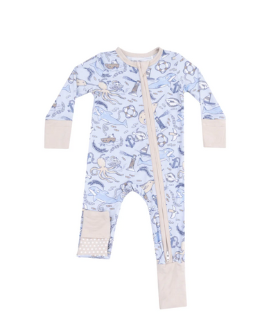 2 Way Zipper Romper - Nautical Notebook 3-6M