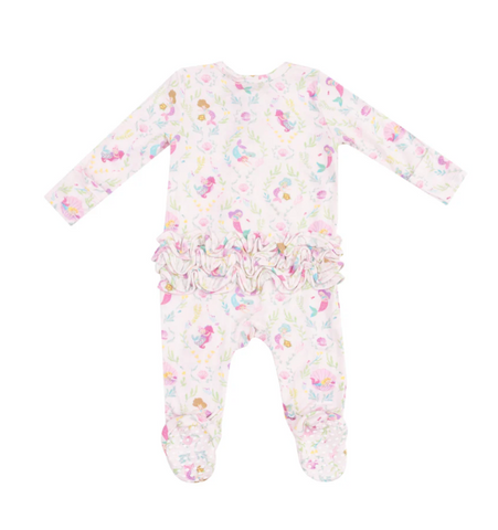 2 Way Zipper Ruffle Back Footie - Mermaids - 3 - 6M