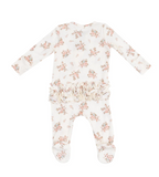 2 Way Zipper Ruffle Back Footie - VINTAGE ROSEBUDS - 3 - 6M