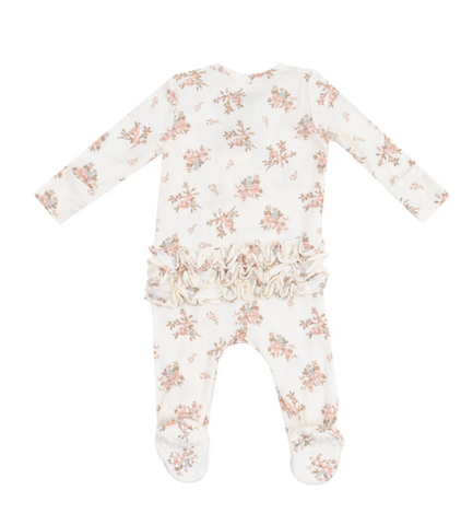 2 Way Zipper Ruffle Back Footie - VINTAGE ROSEBUDS - 3 - 6M