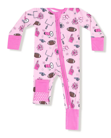 Game day - Pink- 2 Way Zipper Romper 3-6M