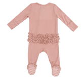 Basic - Mellow Rose - 2 Way Zipper Ruffle Back Footie 3-6M