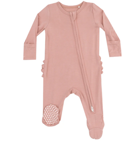 Basic - Mellow Rose - 2 Way Zipper Ruffle Back Footie 3-6M