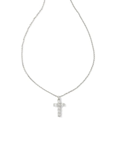 Gracie Silver Cross Short Pendant Necklace in White