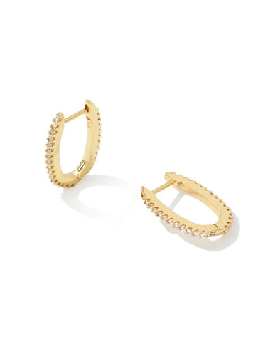 Murphy Gold Pave Huggie Earrings in White Crystal
