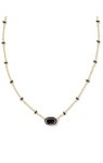 MINI ELISA ENAMEL FRAME SHORT PENDANT NECKLACE GOLD BLACK AGATE