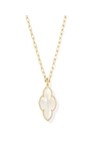 ABBIE PAVE FRAME LARGE LONG PENDANT NECKLACE GOLD IVORY MOTHER OF PEARL