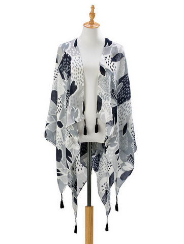 Gray and Black Abstract Kimono and Stylish Scarf