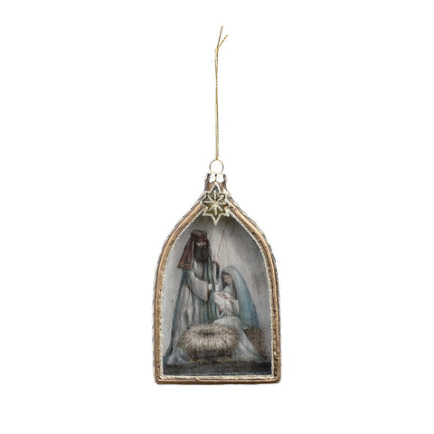 Nativity Family Glass Ornament