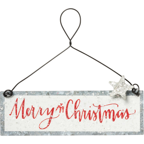 Mini metal Merry Christmas Ornament -White