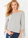 Charlie Paige Off-Shoulder Striped Top