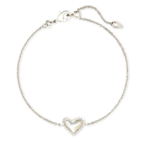 Kendra Scott Ari Heart Silver Chain Bracelet in Ivory Mother of Pearl