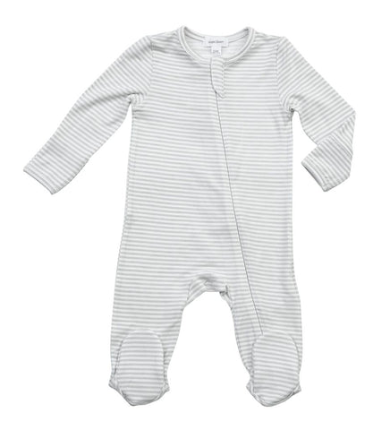 Basics Grey Stripe Zipper Footie 3-6 Month