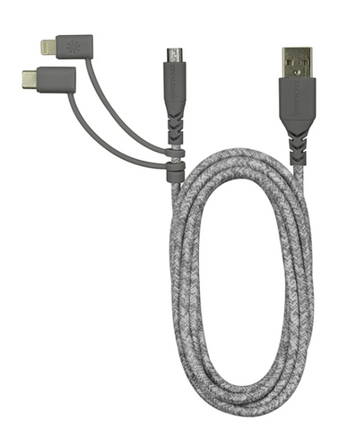 Triple Header Maxi 6ft Woven USB Cable (MiFi): Shades of Grey