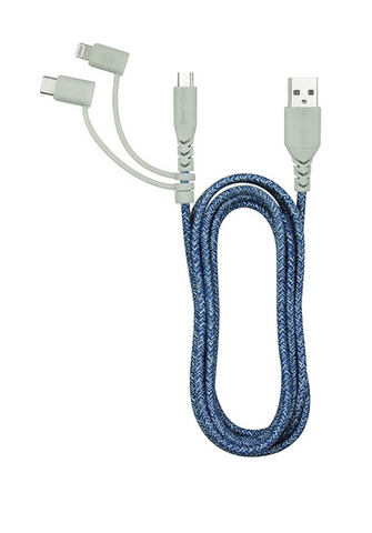 Triple Header Maxi 6ft Woven USB Cable (MiFi): Shades of Blue