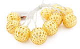 Lucent Metal Filigree Ball 10 LED String Gold