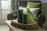 Green LED Textured Wax Pillar Candle