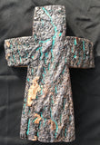 Jancason Hand Carved Wooden Cross with Turquoise & Bark #4272