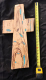 Jancason Hand Carved Smooth Wooden Cross with Turquoise #4236