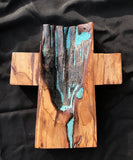 Jancason Hand Carved Wooden Cross with Turquoise #4312