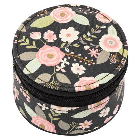 Round Travel Case Charcoal Flower
