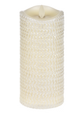 Flame Less Candle Carved Pearlized Wax Pillar - Ivory