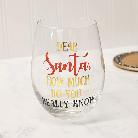 Mary Square 23060 Stemless Dear Santa Wine, 16 oz, Glass
