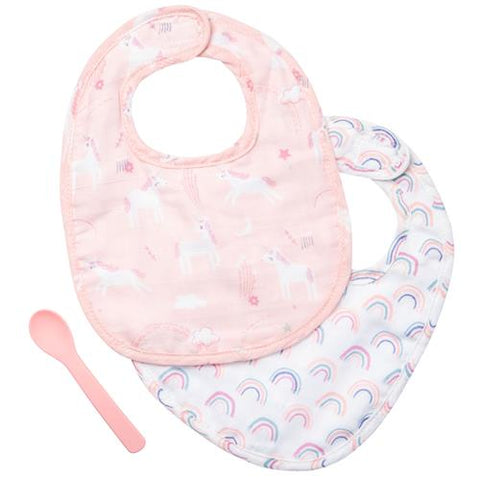 Muslin Bib and Spoon Set - Unicorn