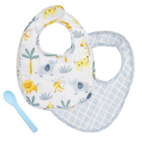 Muslin Bib and Spoon Set - Zoo