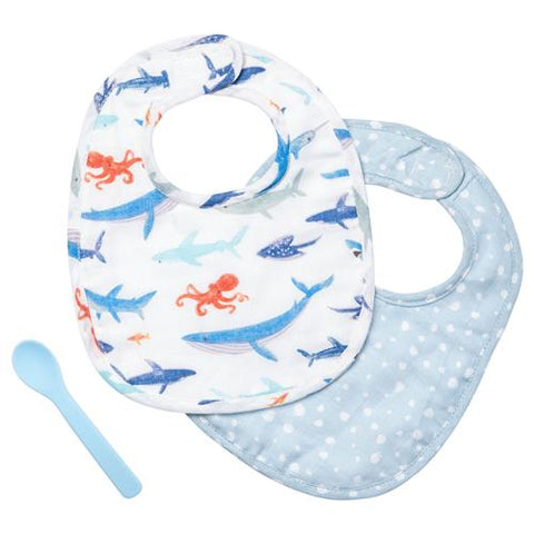 Muslin Bib and Spoon Set - Sharks