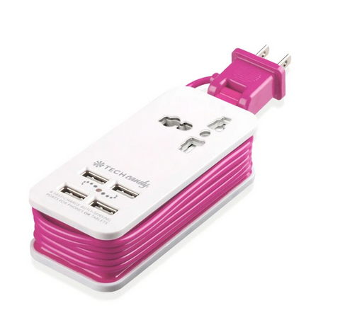 Power Trip Outlet + USB Port Travel Charging Station: Bright Pink