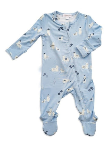 Llama Zipper Footie Blue 3-6 Month