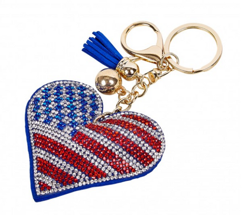 USA Purse Charm/Keychain Flag Heart