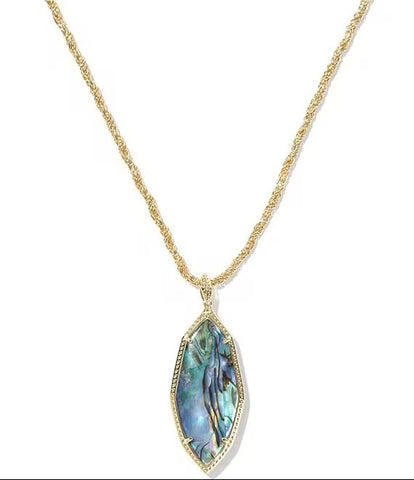 OPHELIA LARGE LONG PENDANT NECKLACE GOLD ABALONE SHELL