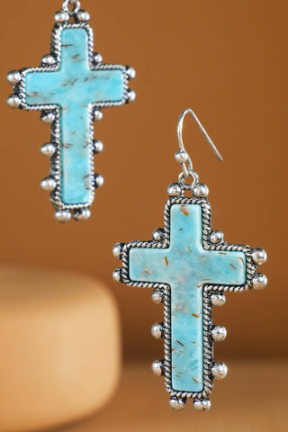 Urbanista - Western Ball TXR Hand Stone Cross Earrings