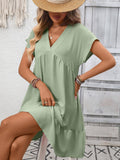 Summer Ruffle Hem Dress with Flattering V Neck Casual Style