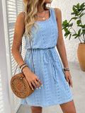 Sleeveless Eyelet Dress Square Neck Drawstring Summer