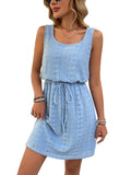 Sleeveless Eyelet Dress Square Neck Drawstring Summer