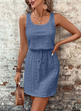 Sleeveless Eyelet Dress Square Neck Drawstring Summer