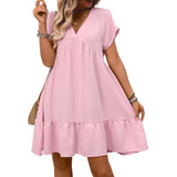 Summer Ruffle Hem Dress with Flattering V Neck Casual Style