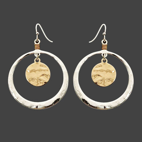 Ashley Rounds With Inner Dangles Two Tone Earrings