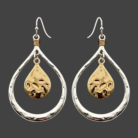 Ashley Teardrops With Inner Dangles Two Tone Earrings