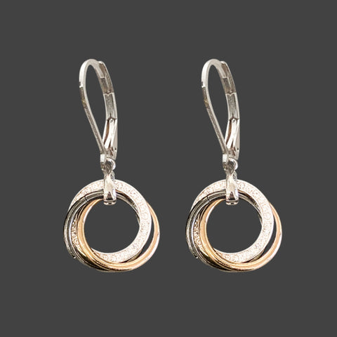 Anna Marie Gold, Gunmetal & Crystal Three Rings Earrings