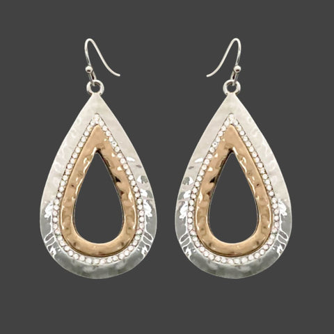 Lilly Teardrops With Crystals Two Tone Earrings