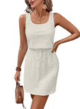 Sleeveless Eyelet Dress Square Neck Drawstring Summer