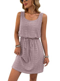 Sleeveless Eyelet Dress Square Neck Drawstring Summer
